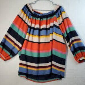 Violet + Claire (Plus 3X) Colorful Striped Ruffle Blouse Tunic Top BEAUTIFUL!
